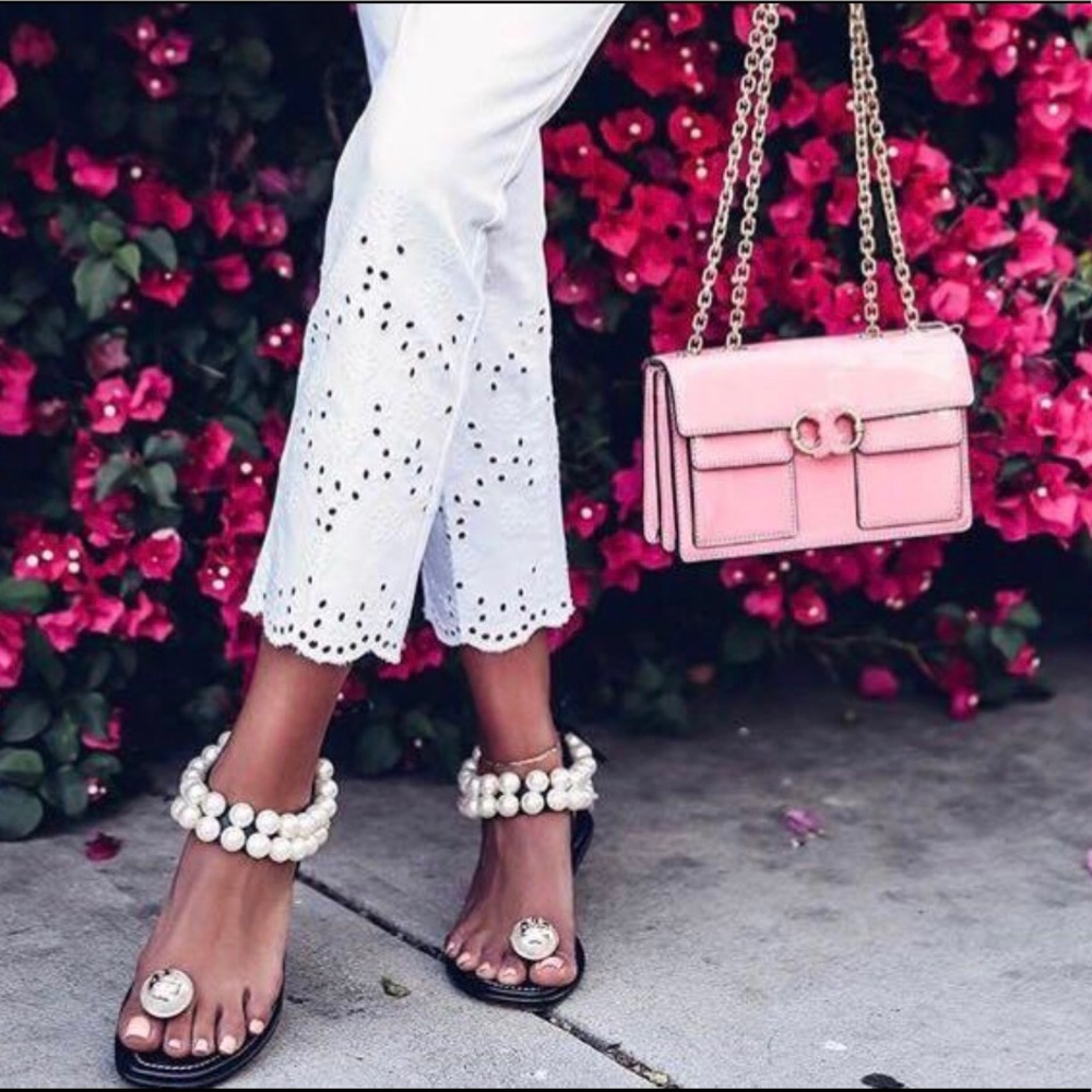 Tory Burch Black Sandals with Pearl Accents - Picture 3 of 4
